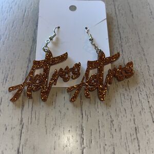 Houston Astros Dangle Earrings Orange Sparkle Handmade Via Baseball Jewelry